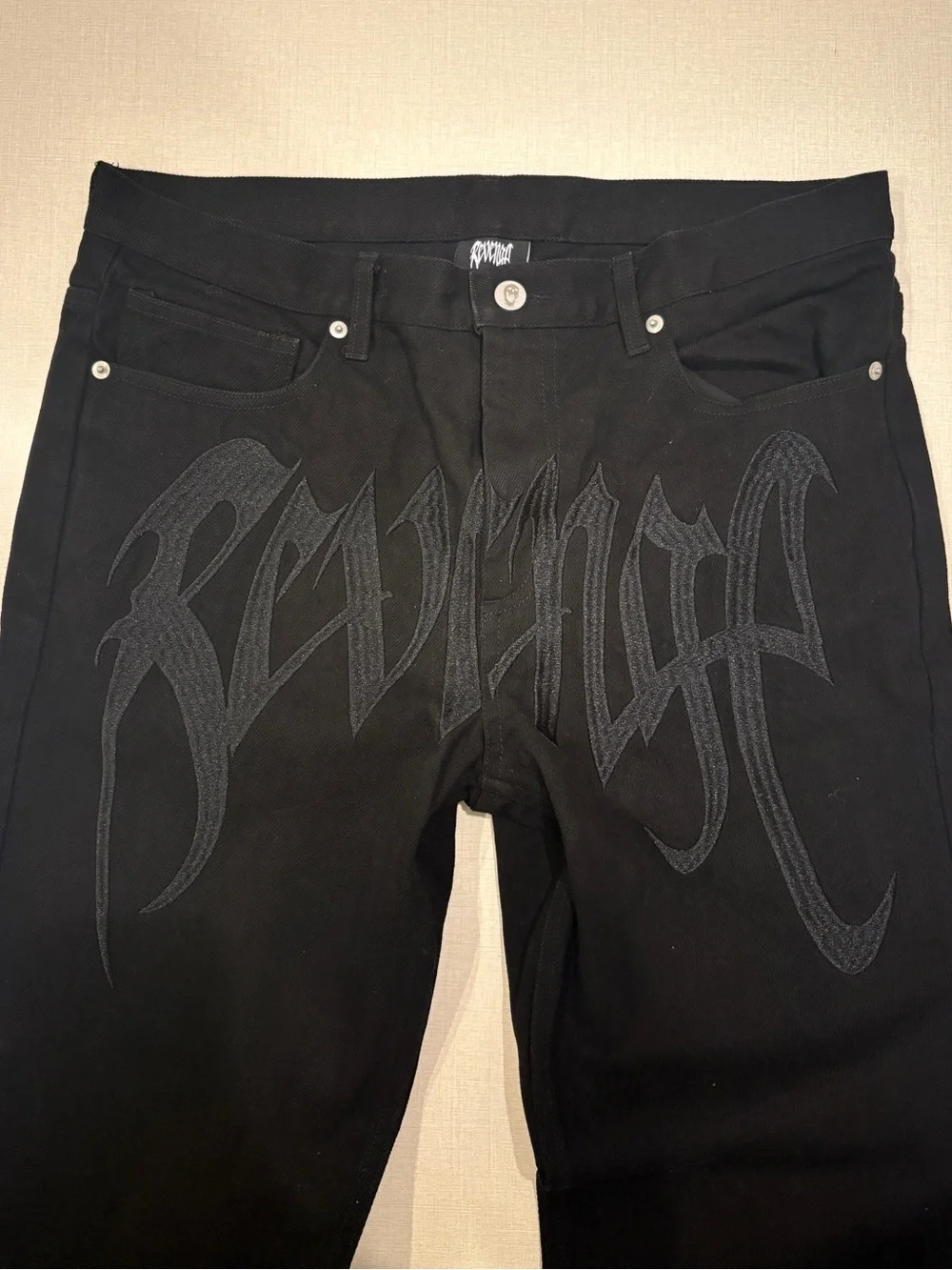 Revenge Black OG Embroidered Logo Denim Pant — Size Medium